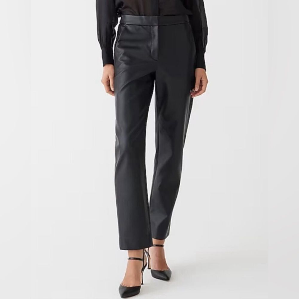 J. Crew Kate Straight Pant Women’s Size 0 Black Faux Leather Ankle Trouser Pants